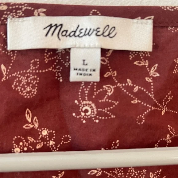 MADEWELL Puff Sleeve Floral Blouse Size L Burgudy Boho Fall top cottagecore - Picture 6 of 8